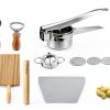 7 Pcs Potato Ricer & Gnocchi Board Kit with Dough Scraper, Ravioli Cutter, Empanada Press, Round Ravioli Mold, Ravioli Rolling Pin, Stainless Steel Ricer for Mashed Potatoes-1