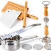 7 Pcs Potato Ricer & Gnocchi Board Kit with Dough Scraper, Ravioli Cutter, Empanada Press, Round Ravioli Mold, Ravioli Rolling Pin, Stainless Steel Ricer for Mashed Potatoes-0