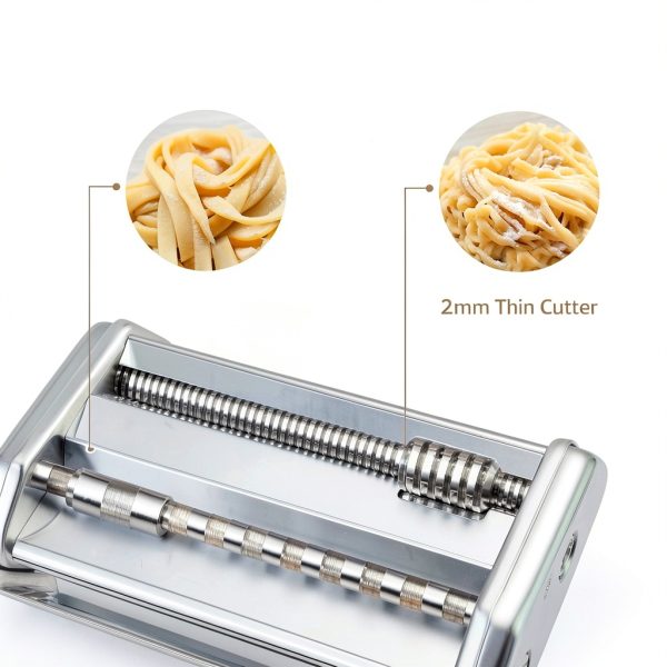 Pasta Maker AceChef 7‑Setting Stainless Steel Roller & Cutter Silver-2