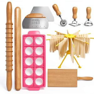 Pasta Making Tools OARSE 10-Piece Kit with Steel Cutters & Drying Rack-0