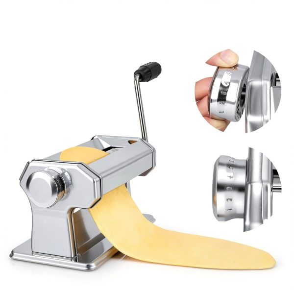 Pasta Maker AceChef 7‑Setting Stainless Steel Roller & Cutter Silver-1