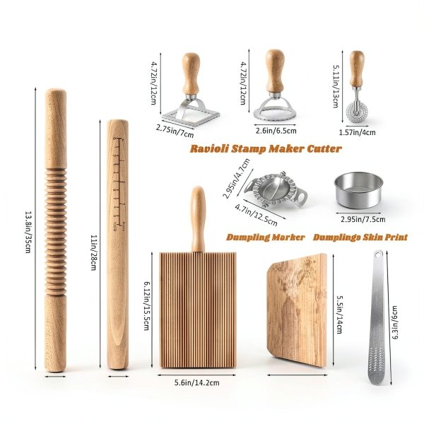 Pasta Making Tools Kit WodGod 10-Piece Set Rolling Pin Dumpling Maker-1